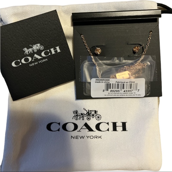 COACH Current Season Open Circle Necklace & Tea Rose Stud SET BNWT ROSE GOLD - Picture 6 of 7